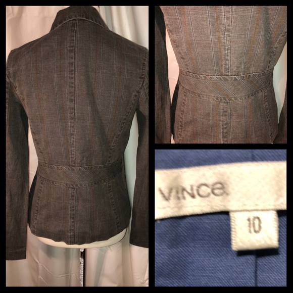 Brown Plaid Blazer Size 10 Vince. Classic Style - Picture 6 of 7